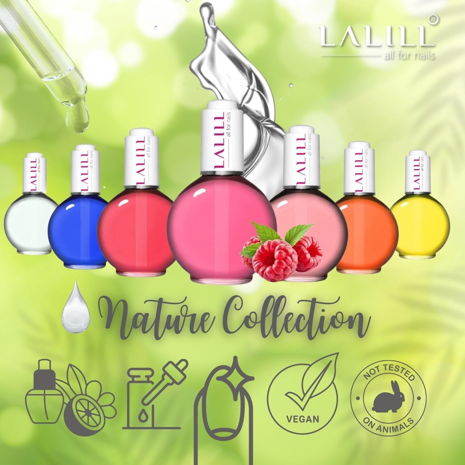 LALILL Nagelriemolie 75Ml - Himbeere Nagelpflegeöl - Nagelöl Pflege Für Nägel Nagelhaut - SPA Maniküre Naildesign Hände - Veganistisch - Met pipet