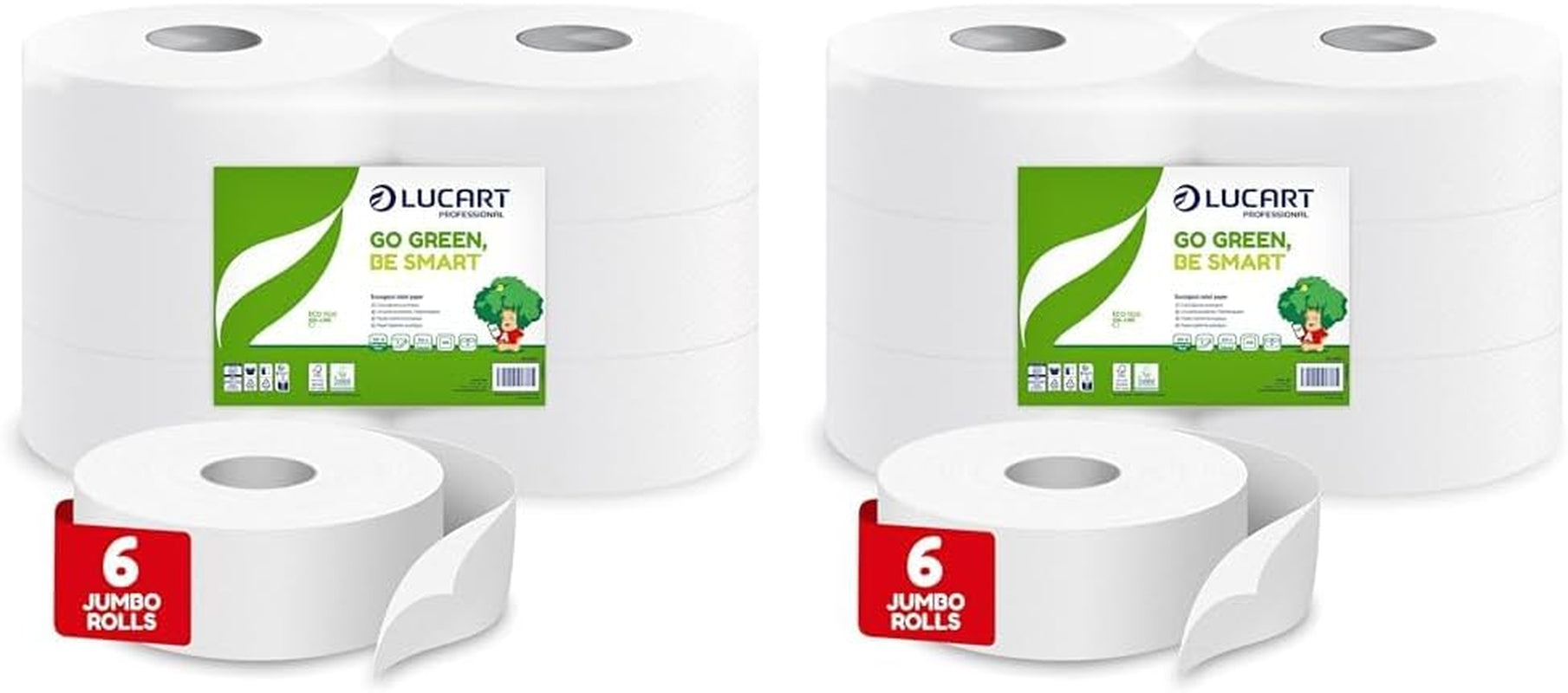 Jumbo Eco-toiletpapierrollen, 2-laags, handwascrème met reinigende, hydraterende en gladmakende formule - bloemengeur - 5L, 6 stuks (1-pack)