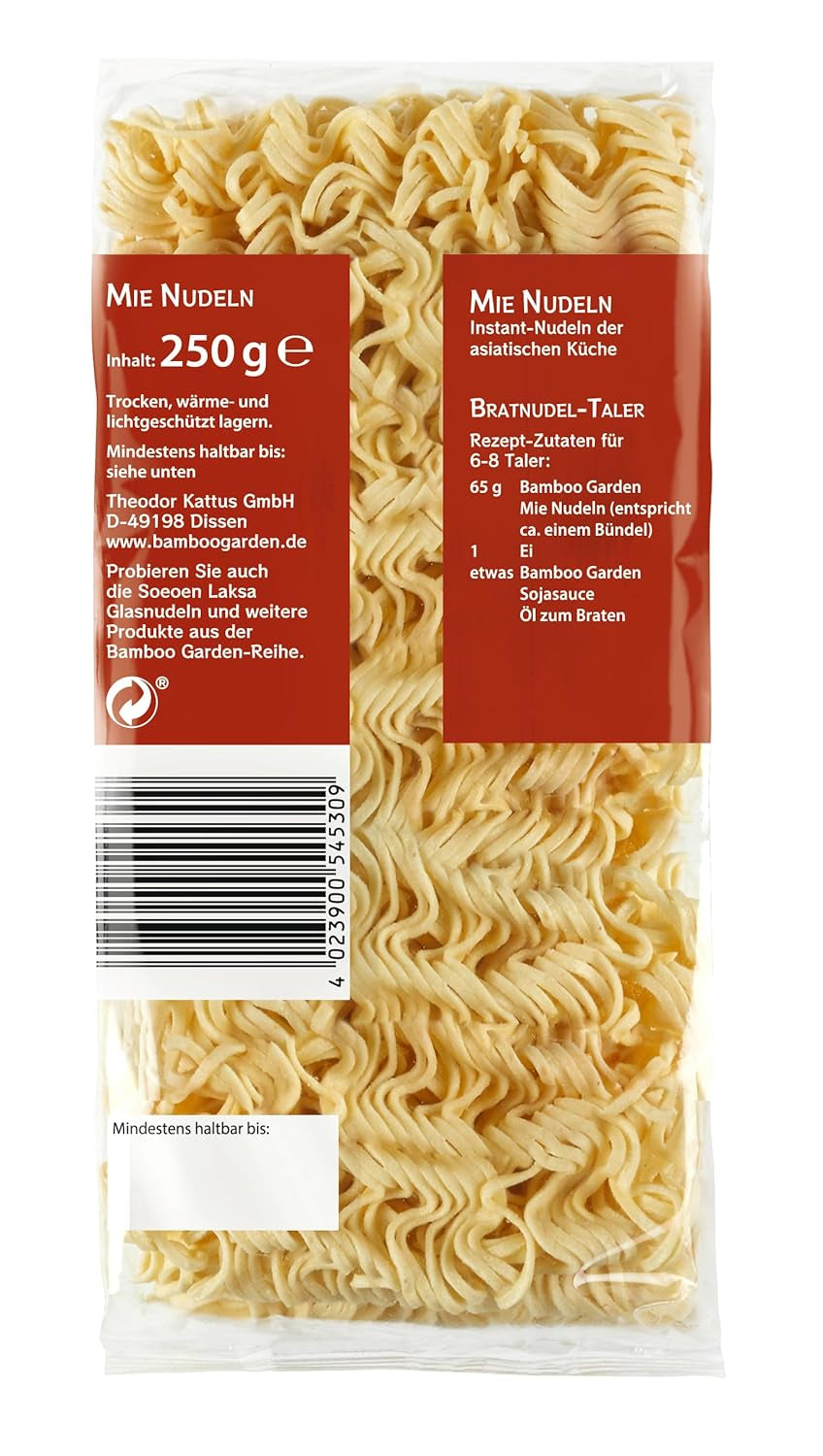 Bamboo Garden - Mie Noedels | Instantnoedels voor de Aziatische keuken | Ideaal voor wokgerechten of soepen Veganisten | Zak van 250 gram