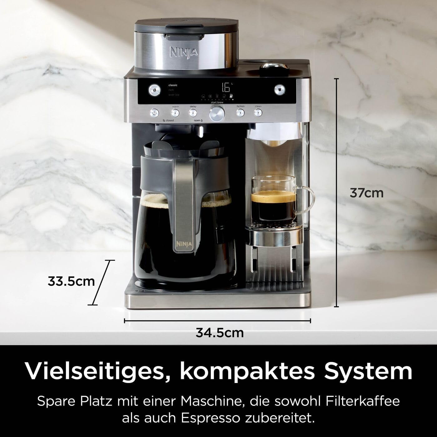 Ninja Prestige 2-in-1 filterkoffiezetapparaat met capsules en geïntegreerde melkopschuimer, voor latte, ijskoffie en Flat White, zwart CFN802EU