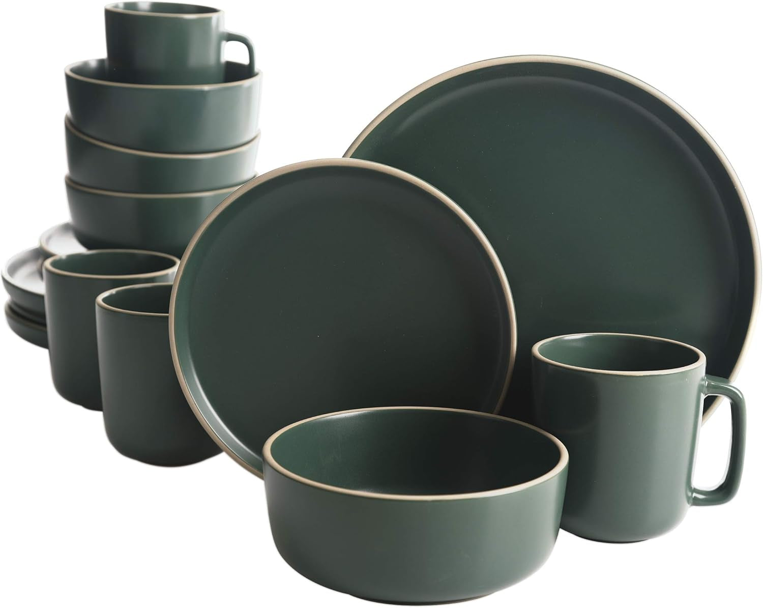 Zuma 16-delige ronde bestekset, borden, schalen, kopjes, besteksets, servies voor vier (16-delig), groen