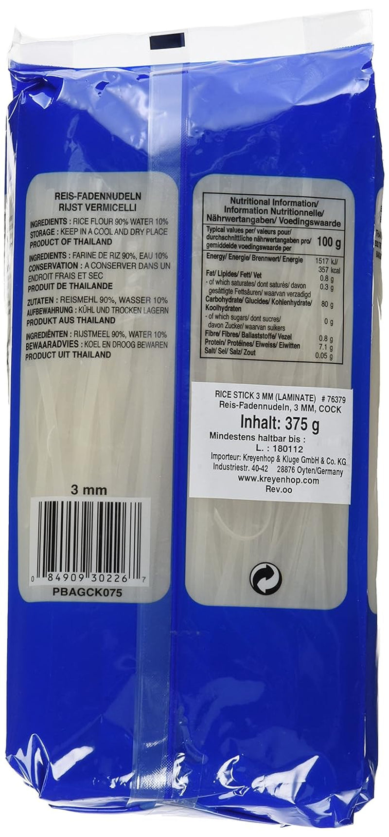 Cock Rijstnoedels, 3 mm, Graad 1 (1 Pak x 375 g)