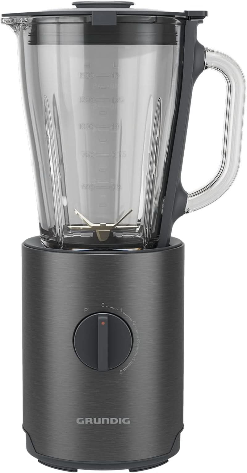 Grundig Delisia Novus SM 7140 Professional Standmixer, 1,5 liter, 800 Watt, 6-Fach Edelstahlmesser met zirkonium-beschichtung, 5 geschwindigkeitsstufen + Pulse-Funktion, Dark Inox/Edelstahl Kitchen Naty Shop