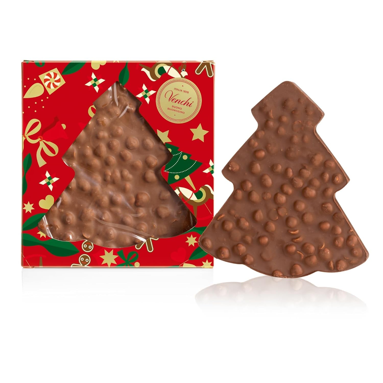 Venchi, Brutto&Buono, handgemaakte "Piemonte Forest Hazelnut" dennenboomvormige melkchocoladereep, 200 g, glutenvrij, kerstcollectie in beperkte oplage, cadeau-idee