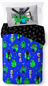 Beddengoed voor kinderen, Disney figuren, 100% katoen Beddengoed - kinderen Naty Shop Blauw - Minecraft 135X200/50X70 (2-delig)