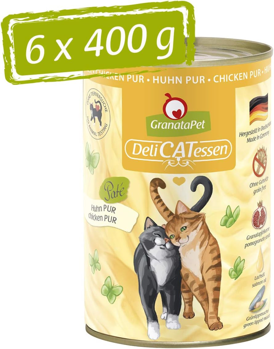 GranataPet DeliCatessen Kip PUR, Nassfutter für Katzen, Futter ohne Getreide & ohne Zuckerzusätze, Katzenfutter mit hohem Fleischanteil & hoogwaardige oliën, 6 x 400 g