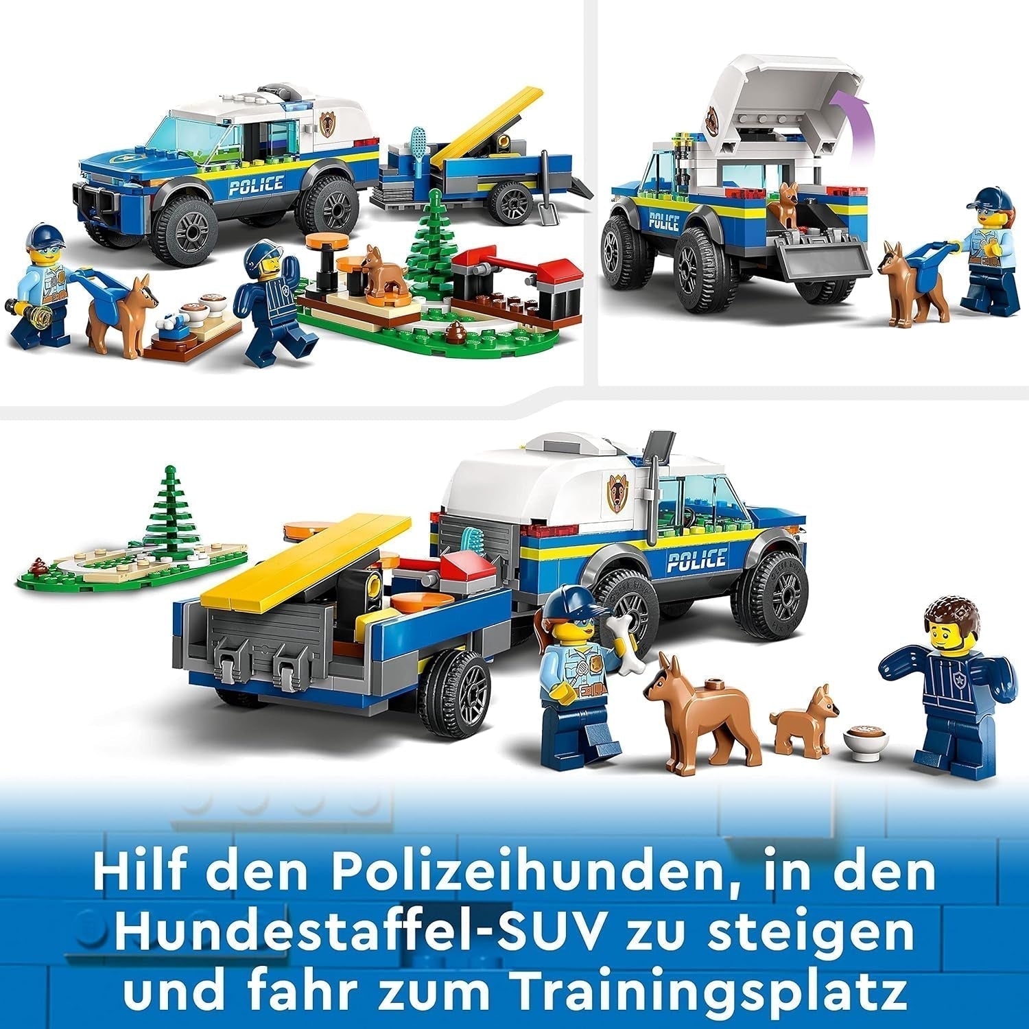 LEGO 60369 City Mobiele Politiehondentraining, speelgoedpolitieauto met aanhanger, honden- en puppyfiguren, dierenset voor kinderen vanaf 5 jaar Bouwsets Besuche in LEGO-Store
