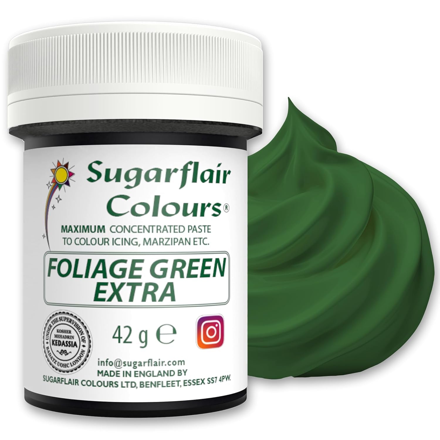 Sugarflair Max Geconcentreerde Bladeren Groene Voedselkleuring, Sterk Geconcentreerde Marsepein en Fondant Voedselkleuring, Max Concentrate Pasta Kleurstof - 42g