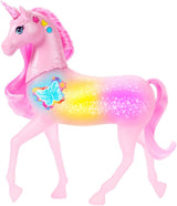 Barbie glow-in-the-dark eenhoorn met 20 interactieve combinaties van licht-, geluids- en muziekeffecten voor spel met drukknoppen en hoofdstreling, JCP78