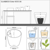 Plantenbak LECHUZA Classico Kleur ECO 35 Donkergrijs | Plantenbak met bewateringssysteem en waterniveau-indicator | Gemaakt van 100% gerecycled plastic | Matte afwerking | Ø 34,5 x 32,5cm | 18935