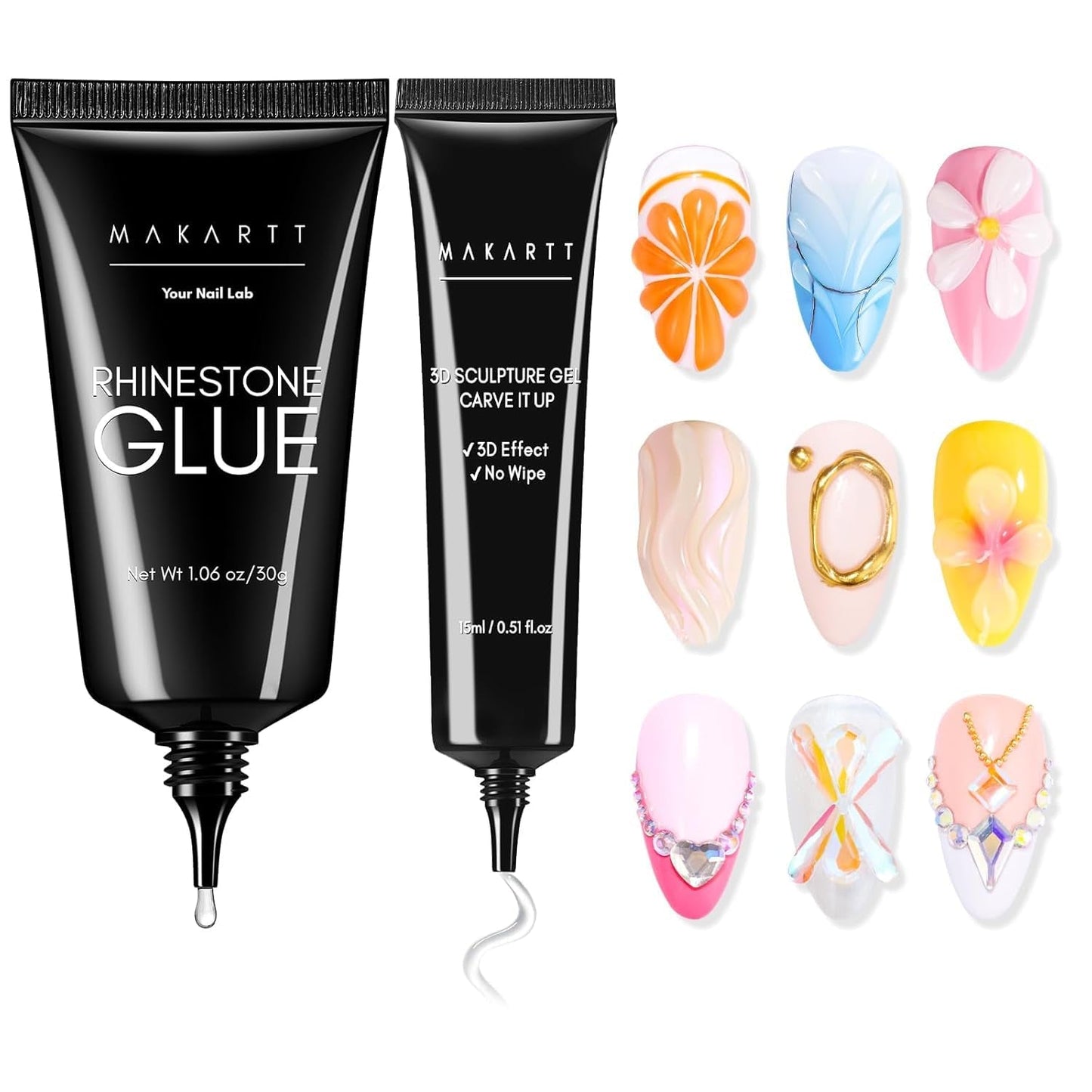 Makartt Strass zelfklevende gel - 15 ml UV-nagellijmset met roze nagelbedels Hartcirkel Nagelsieraden en nageldesignaccessoires voor thuismanicure Valentijnsdagcadeau