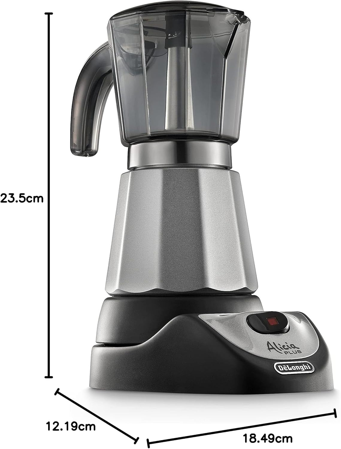 De'Longhi Alicia Plus EMKM6.B Moka Pot (360° draaibaar, 550 W) Zilver-zwart