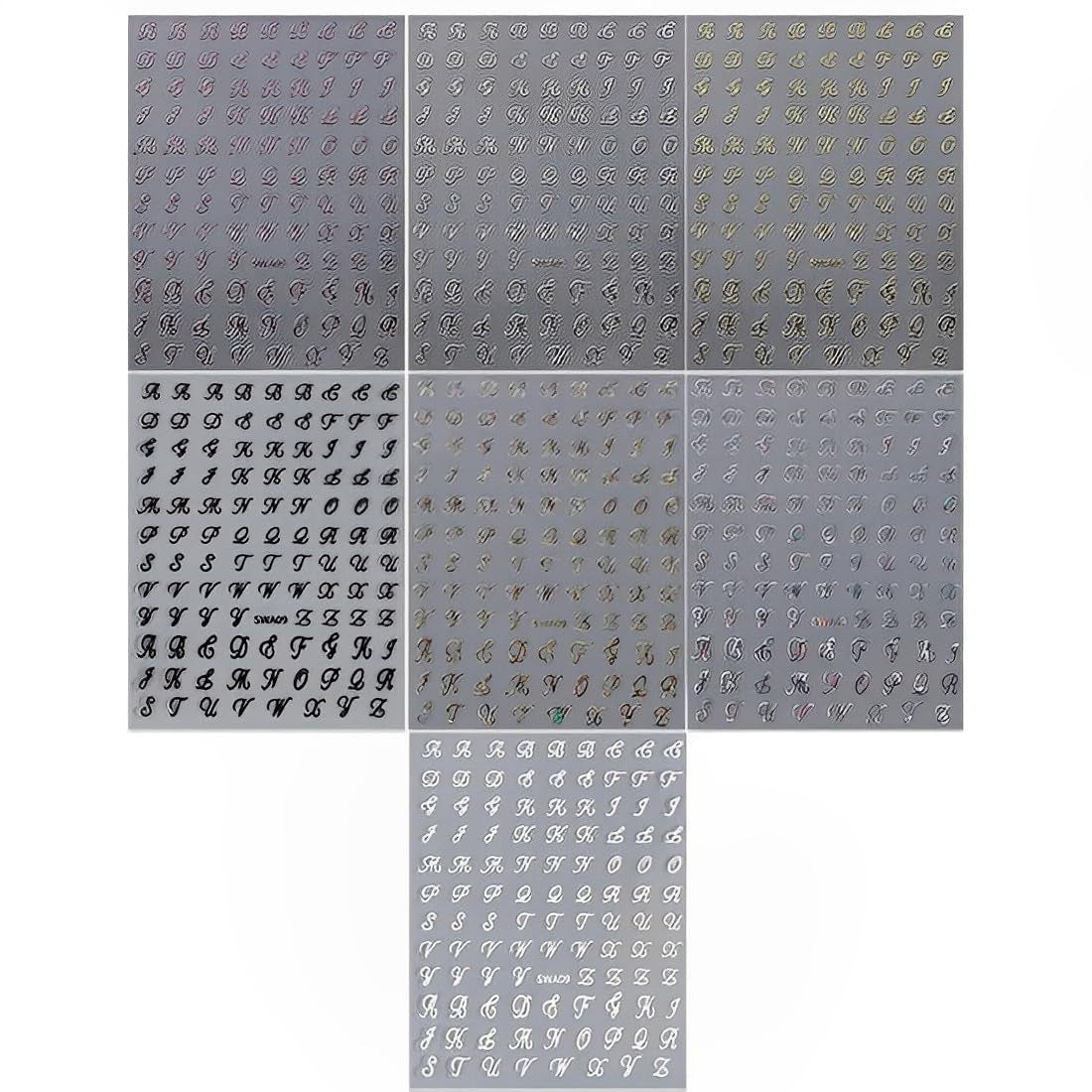 7 Blätter 3D Alfabetten Nagelsticker Nagelfolie Selbstklebend Buchstaben Aufkleber Nägel Zubehör Nagelaufkleber Klebebuchstaben Aufkleber Selbst Gestalten Letter Letters Nail Art Stickers