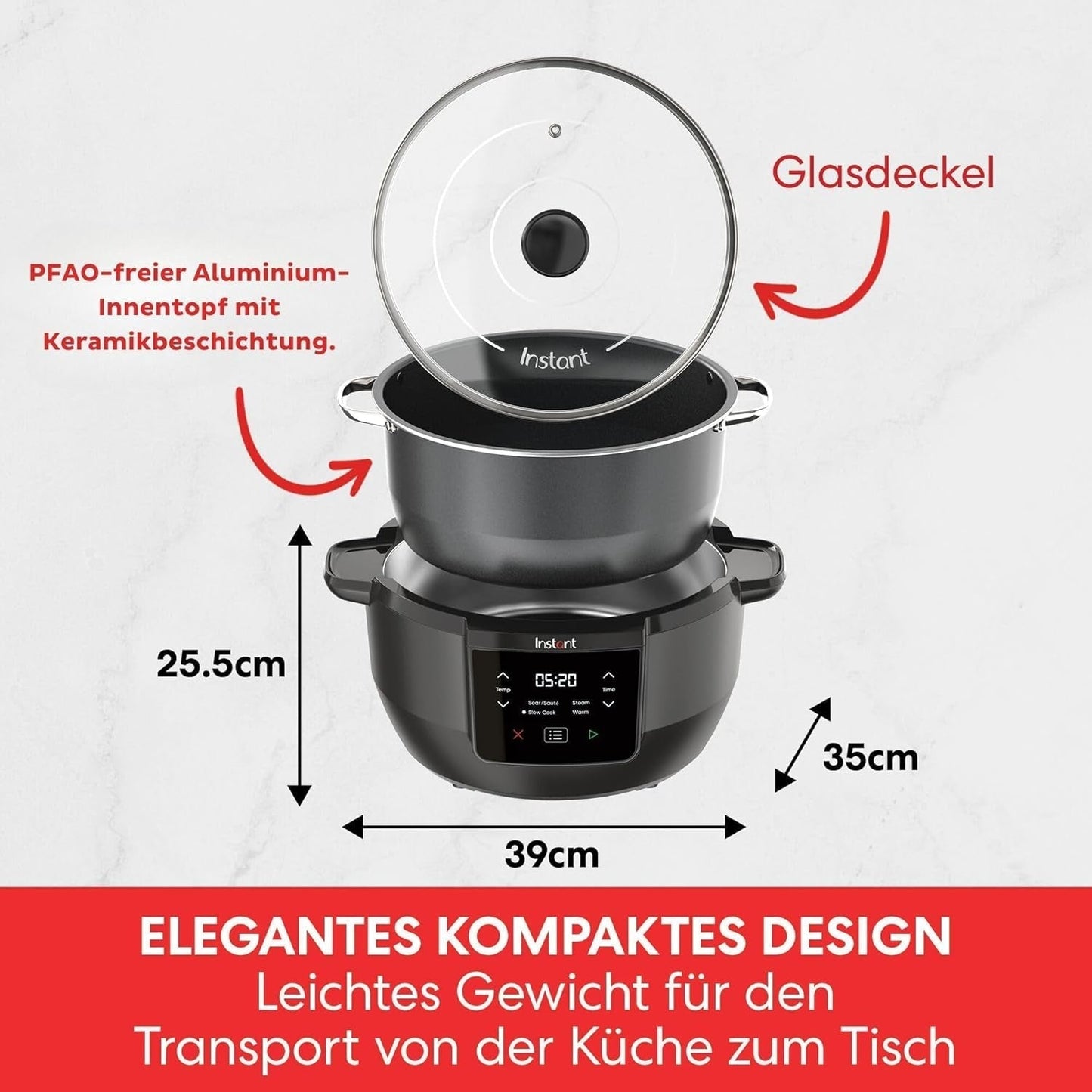 Instant Pot Superior Slowcooker, 7,1L Multicooker, 4 kookfuncties, 800W Slowcooker Naty Shop