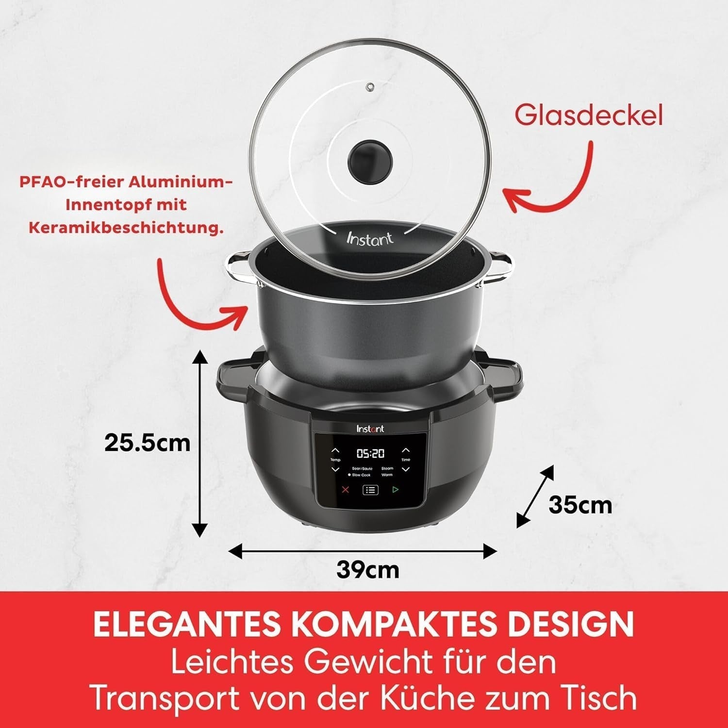 Instant Pot Superior Slowcooker, 7,1L Multicooker, 4 kookfuncties, 800W Slowcooker Naty Shop