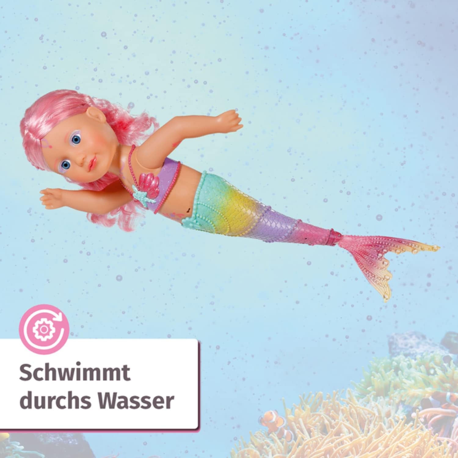 BABY Born Little Sister Zeemeermin 46 cm Waterdichte zeemeerminpop met lang haar en beweegbare glittervin, incl. tiara en kam, 833681 Zapf Creation Dolls Naty Shop