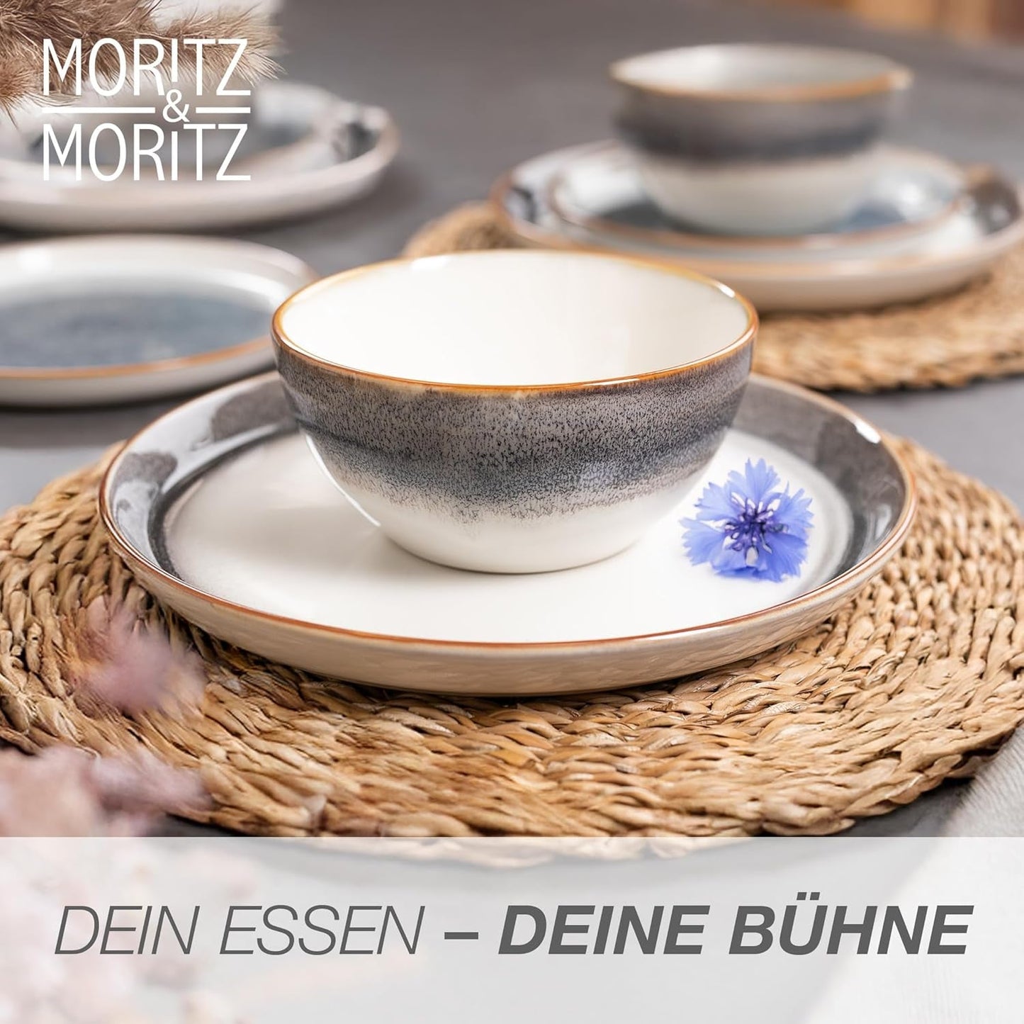 Moritz & Moritz TARENTO 24-delige serviesset voor 6 personen, grijs - Elegante hoogwaardige aardewerken bordenset - De serviesset bestaat uit 6 dinerborden, 6 dessertborden, 6 dinerborden en 6 kopjes
