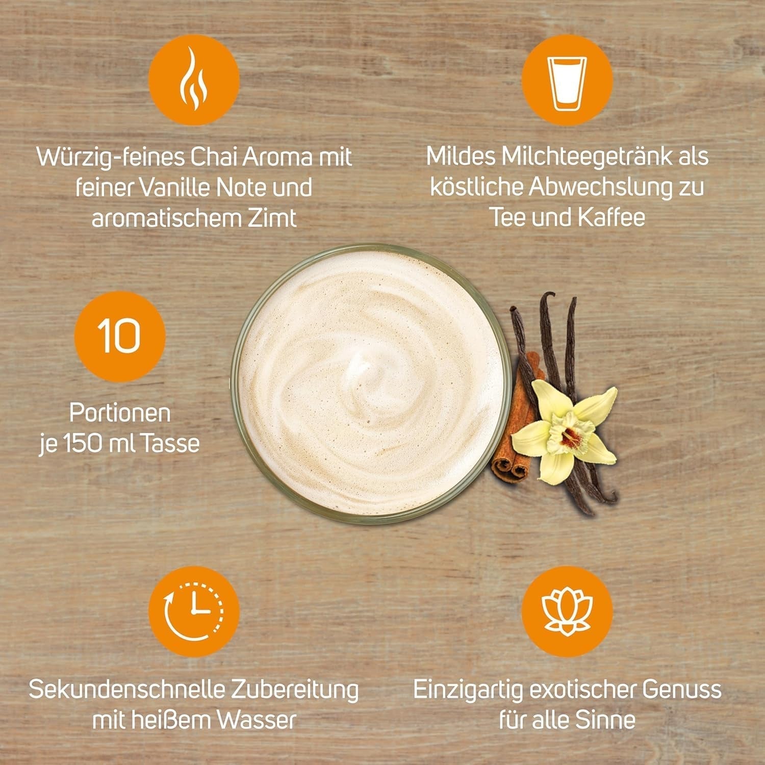 KRÜGER YOU Chai Latte Vanille Kaneel, instantbereiding voor melkdranken, op smaak gebracht met vanille en kaneel, 250 g (10 zakjes van 25 g)