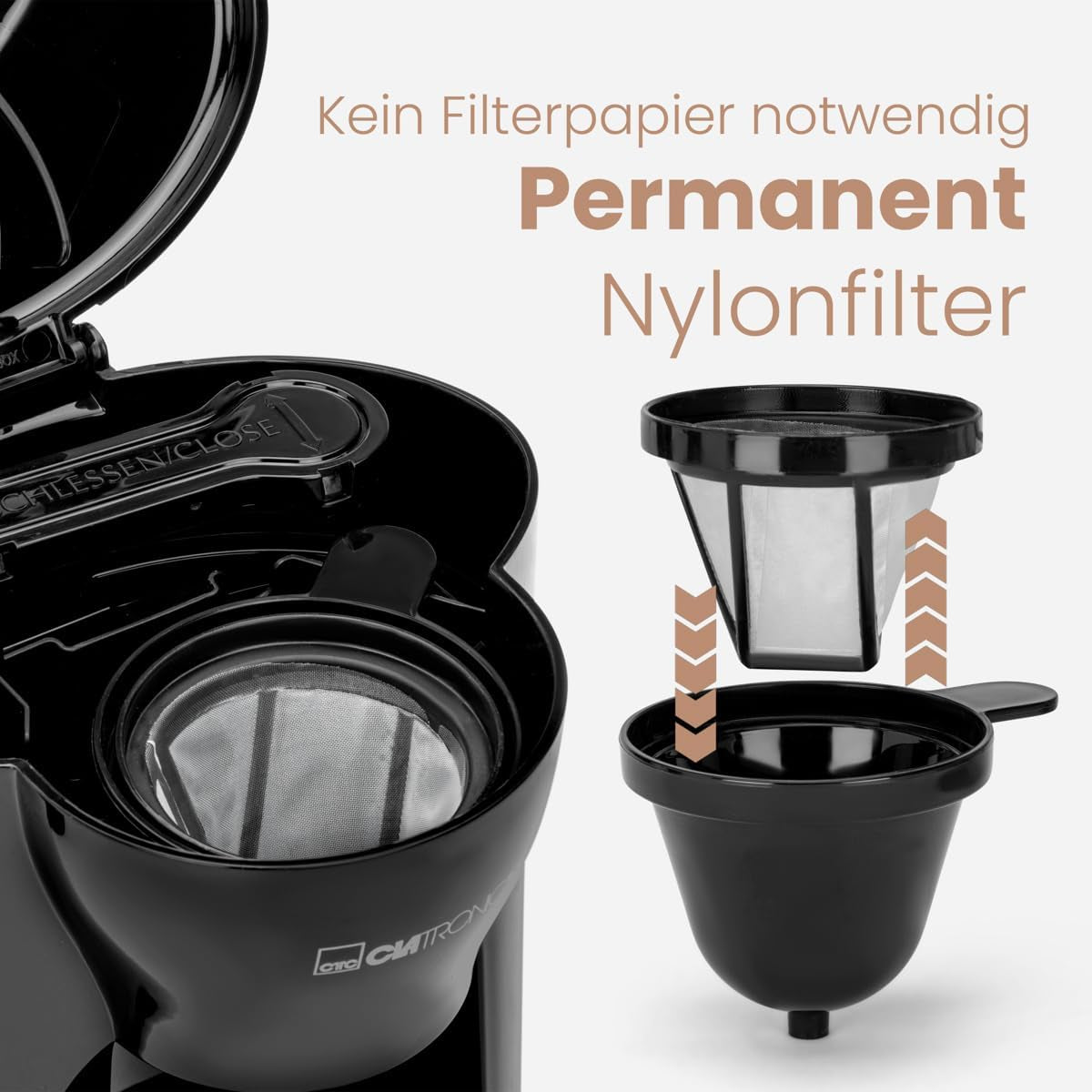 Clatronic® 1-kops koffiezetapparaat | Perfecte espressomachine voor alleenstaanden | Espressomachine met filter, inclusief keramische kop | Kleine espressomachine met filter, ideaal voor op reis | KA 3356