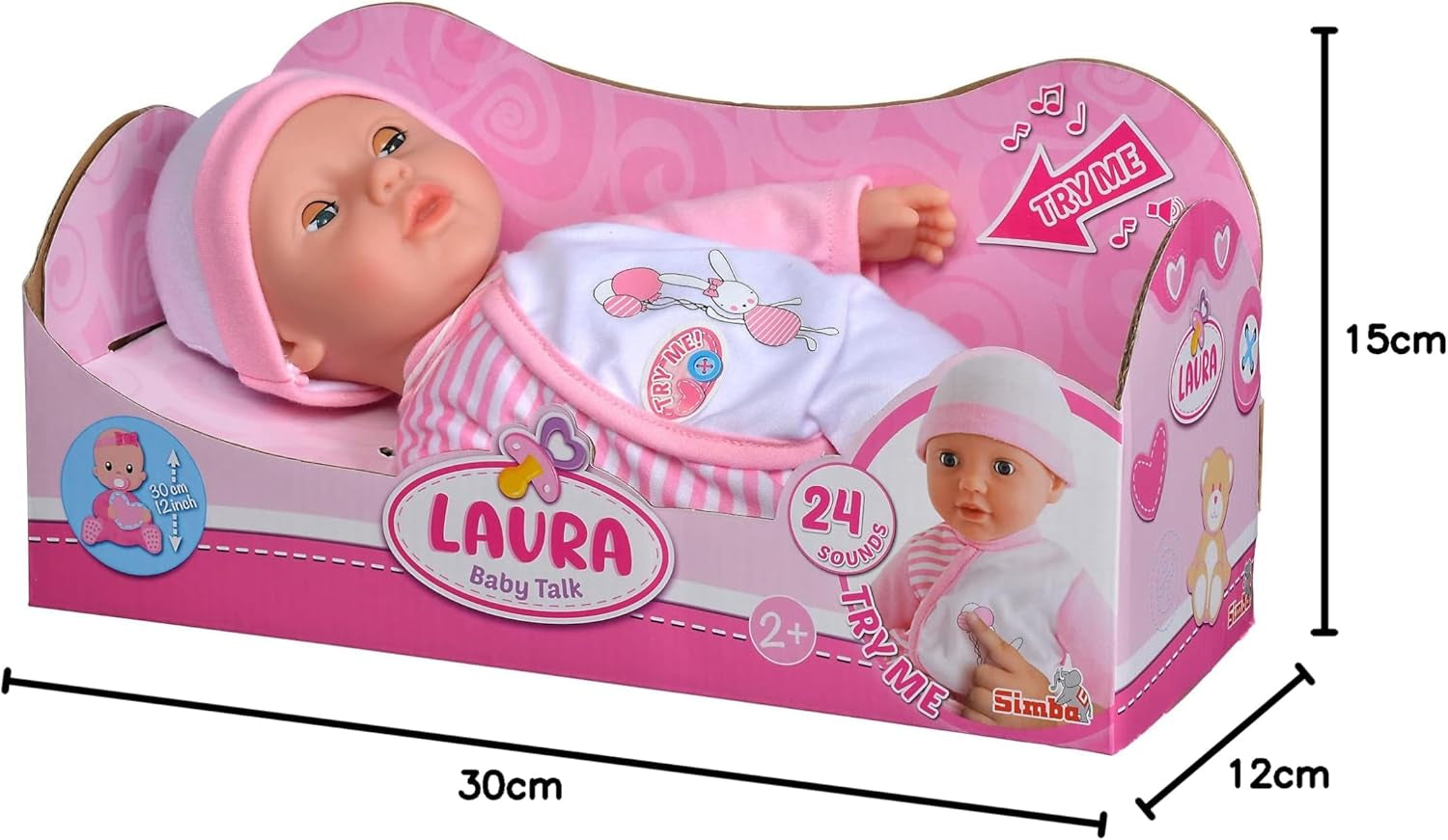 Simba 105140020 - My Love Baby Talk zachte lichaamspop met slaperige ogen in schattige jurk maakt 24 babygeluiden 30 cm babypop vanaf 2 jaar wit roze Naty Shop-poppen