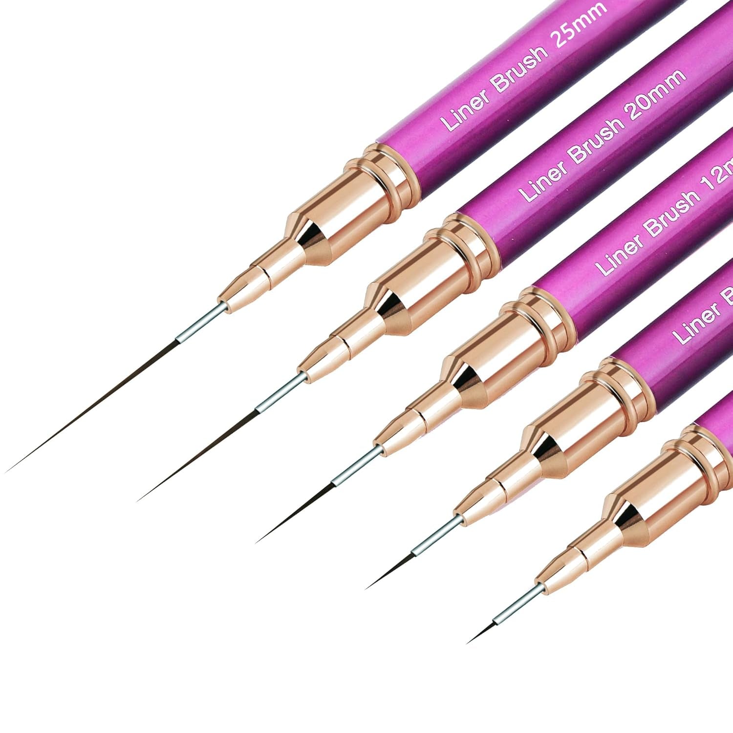 Nagelborstels, 5-delige nagelcontourborstels, schilderontwerpborstelset, nagelpunt tekengereedschap voor lange lijnen, dunne details, fijne tekening in maat 6/9/12/15/18 mm, zwart
