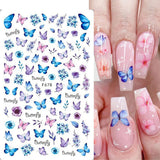 JMEOWIO Nagelsticker Schmetterling 8 Blätter Nagelaufkleber Selbstklebend Blau Schwarz Gold Schmetterling Nail Art Decoratie Nagel Design Zubehör