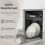 ZANGER | 24-delige Corfu Serviesset Servies voor 8 personen Handgemaakte keramische serviesset inclusief dinerborden, dessertborden en Suma-borden Crèmekleurig servies met zandtextuur