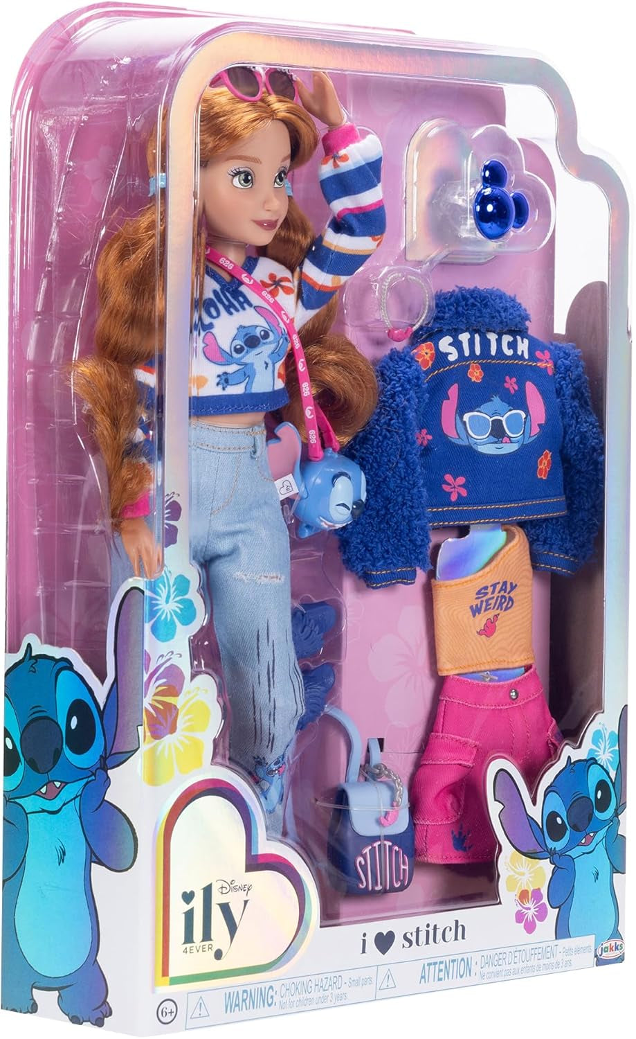 Disney ILY 4EVER Fashion Dolls Stitch met rood haar, 25 cm lang, 13 scharnierpunten, twee complete Mix-And-Match-outfits en een sprankelende Mickey-ring voor jou! Naty Shop-poppen