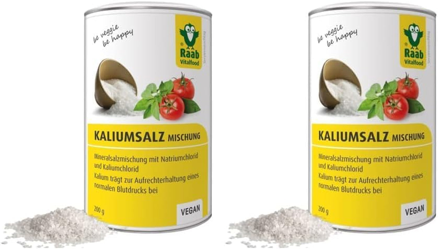 Raab Vitalfood Kaliumzout-Mischung, Mineralsalzmischung mit 66,7% Natriumchlorid (Kochsalz) en 33% Kaliumchlorid, Kalium trägt zur Aufrechterhaltung eines normalen Blutdruck bei (1 x 200 g dosis)