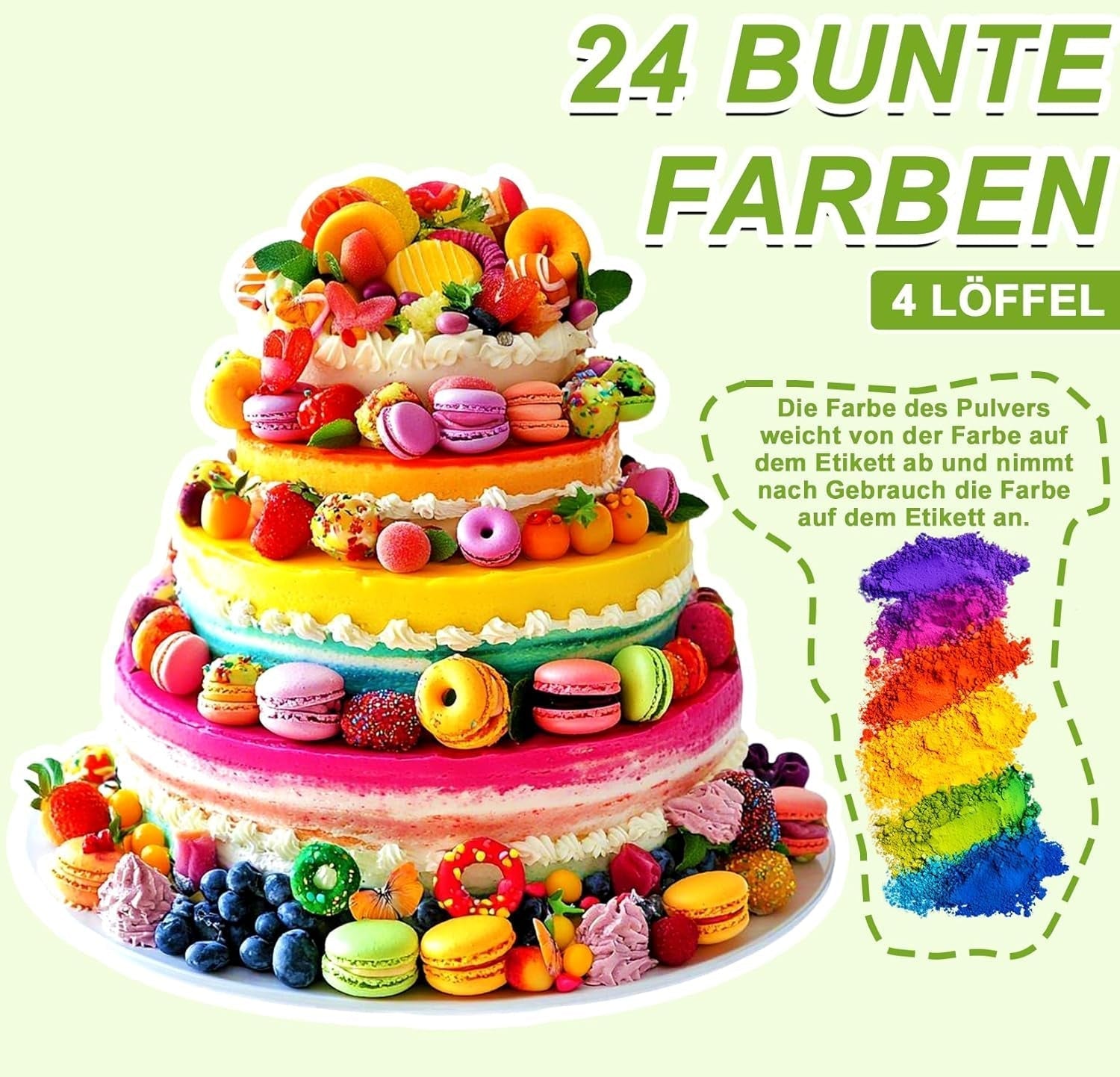 Voedselkleuring in poedervorm - 24 sterk geconcentreerde kleurstoffen Levendige kleurstoffen voor taarten, macarons, fondant, bakken, glazuur, botercrème, koekjes - 2 g (elk)