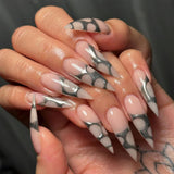Mouyuglow Lange nagels Stiletto Melkwit Gradiënt Roze Glitter Cool Nepnagels met lijm Roze Ombre Glitter Kunstnagels