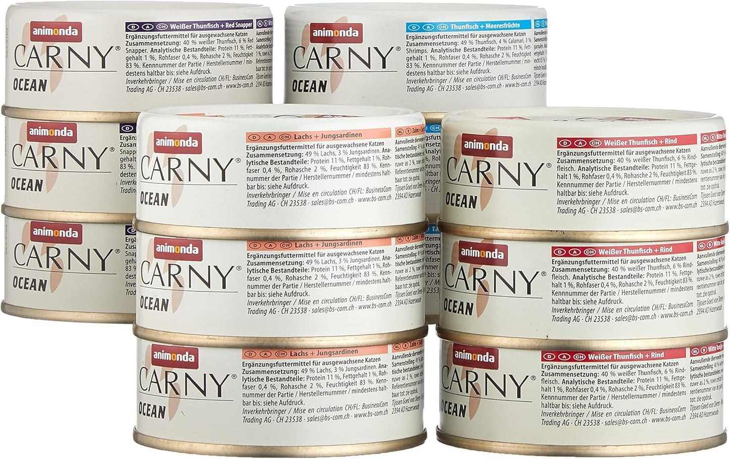animonda Carny Adult Ocean Marine Variety No. 1 (12 x 80 g), natvoer voor volwassen katten, natvoer met malse visfilets, graanvrij en suikervrij kattenvoer