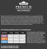 Dehner Premium natvoer voor katten, multipack, volwassen katten, elk 4 stuks: lamsvlees / kalkoen / zalm, 12 zakken x 100 g (1,2 kg)