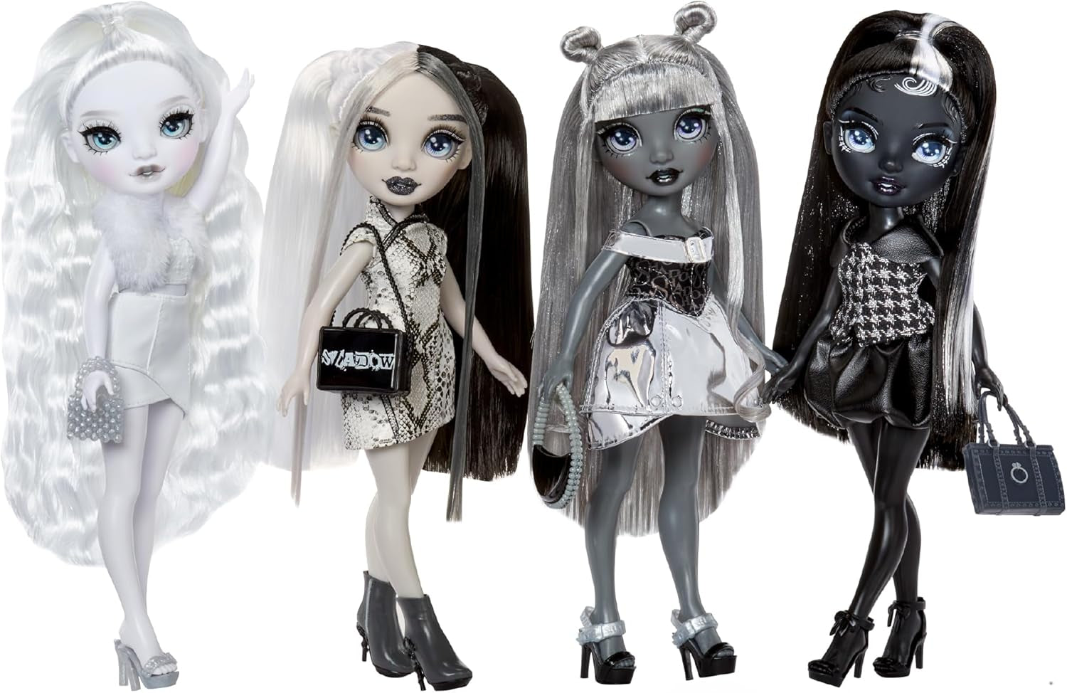 Rainbow High Shadow High Heather Grayson pop - 28 cm in grijstinten, zwart en wit haar en outfit, stijlvolle tas, lief cadeau voor kinderen van 4-10 jaar