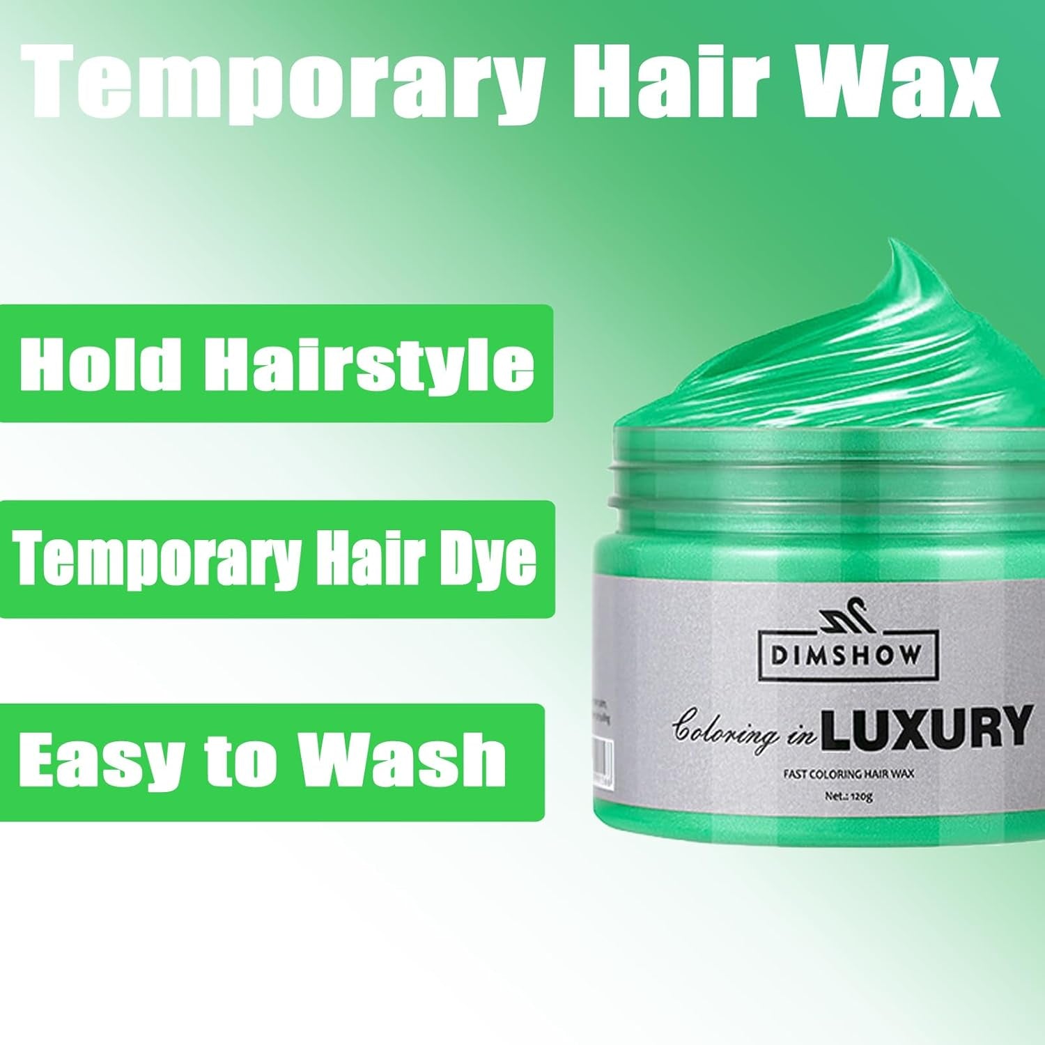 Groene tijdelijke haarwas, gekke groene tijdelijke haarspray, wasbare semi-permanente modder, eenmalige haarkleuring, instant styling haarpasta modder, natuurlijke haarkleur voor feesten, activiteiten en Halloween Naty Shop haarverf
