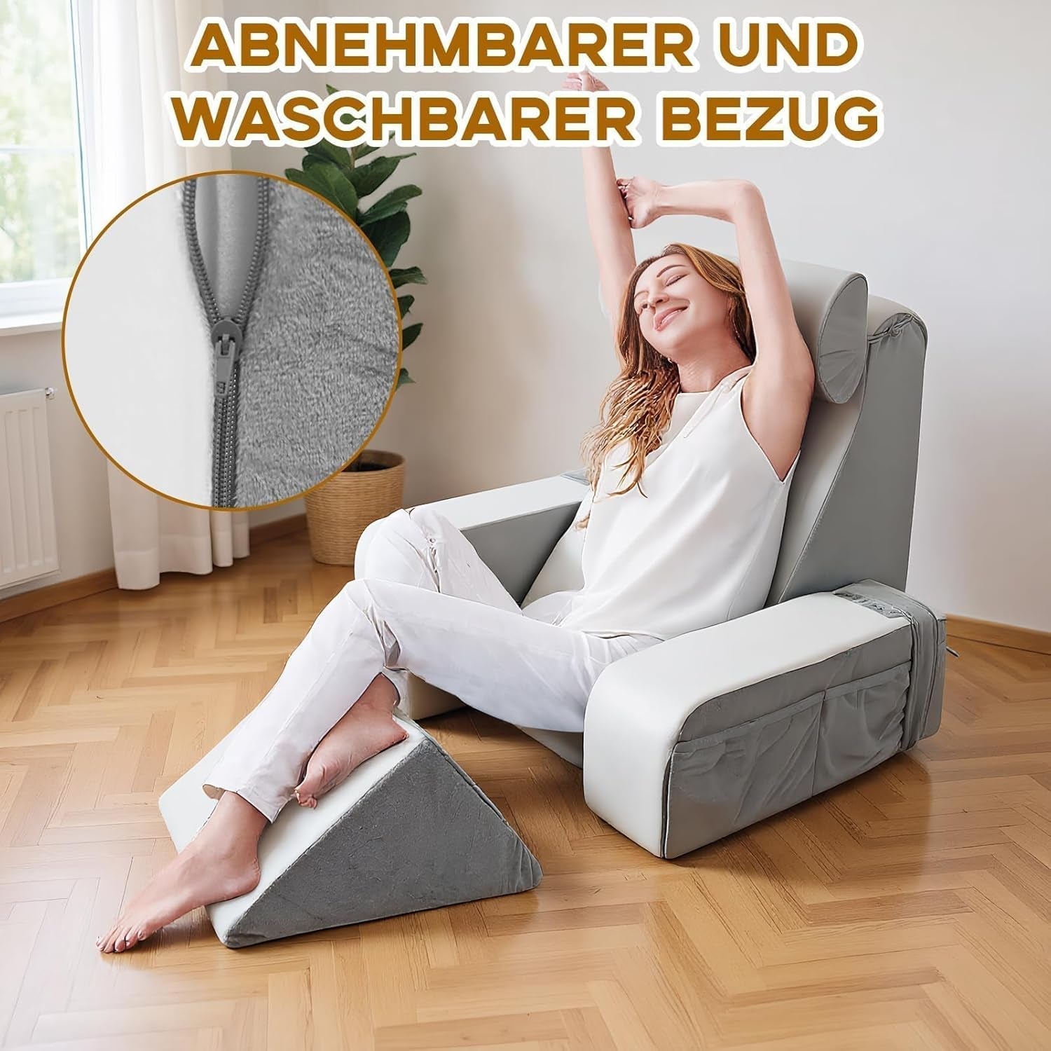 Leeskussen met afneembare neksteun en armleuning, comfortabel en lichtgewicht rugkussen voor bed en bank, rugkussen voor volwassenen, rugleuning van traagschuim voor lezen, tv kijken en videogames