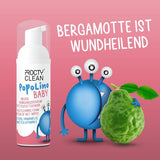 PopoLino Baby zachte bodemschuim in plaats van natte babydoekjes. Veganistisch en natuurlijk cosmetisch reinigingsschuim! Bodemschuim met aloë vera, toverhazelaar, bergamot en vitamine E. Maakt de billen en het milieu blij.