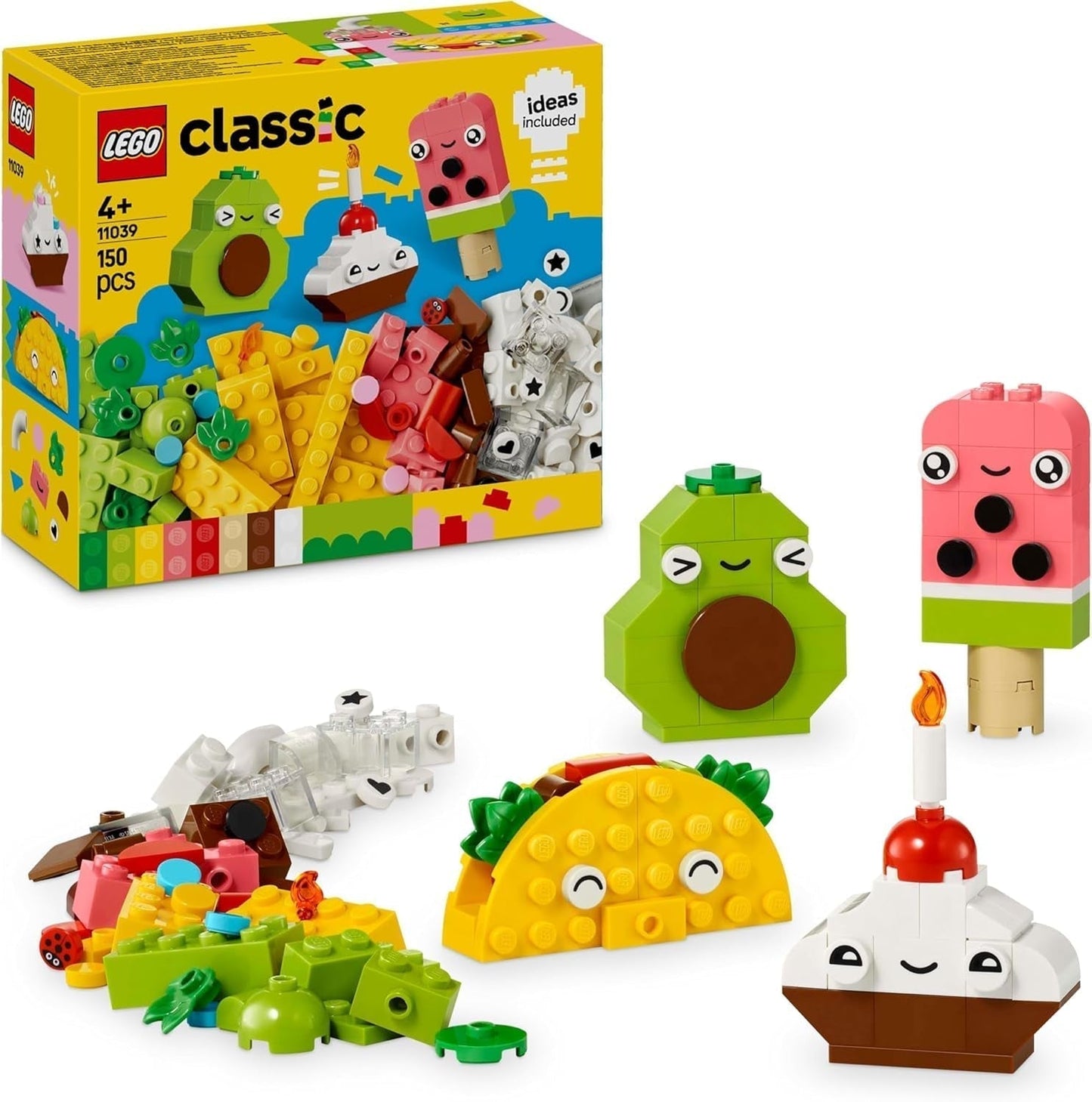 LEGO Classic Creatief snackbouwplezier, voedselspeelgoed voor fantasierijk rollenspel, bouwset voor jongens en meisjes vanaf 4 jaar, cupcake, avocado, ijslolly en taco 11039 Bouwsets Bekijk de LEGO-Store standaardtitel