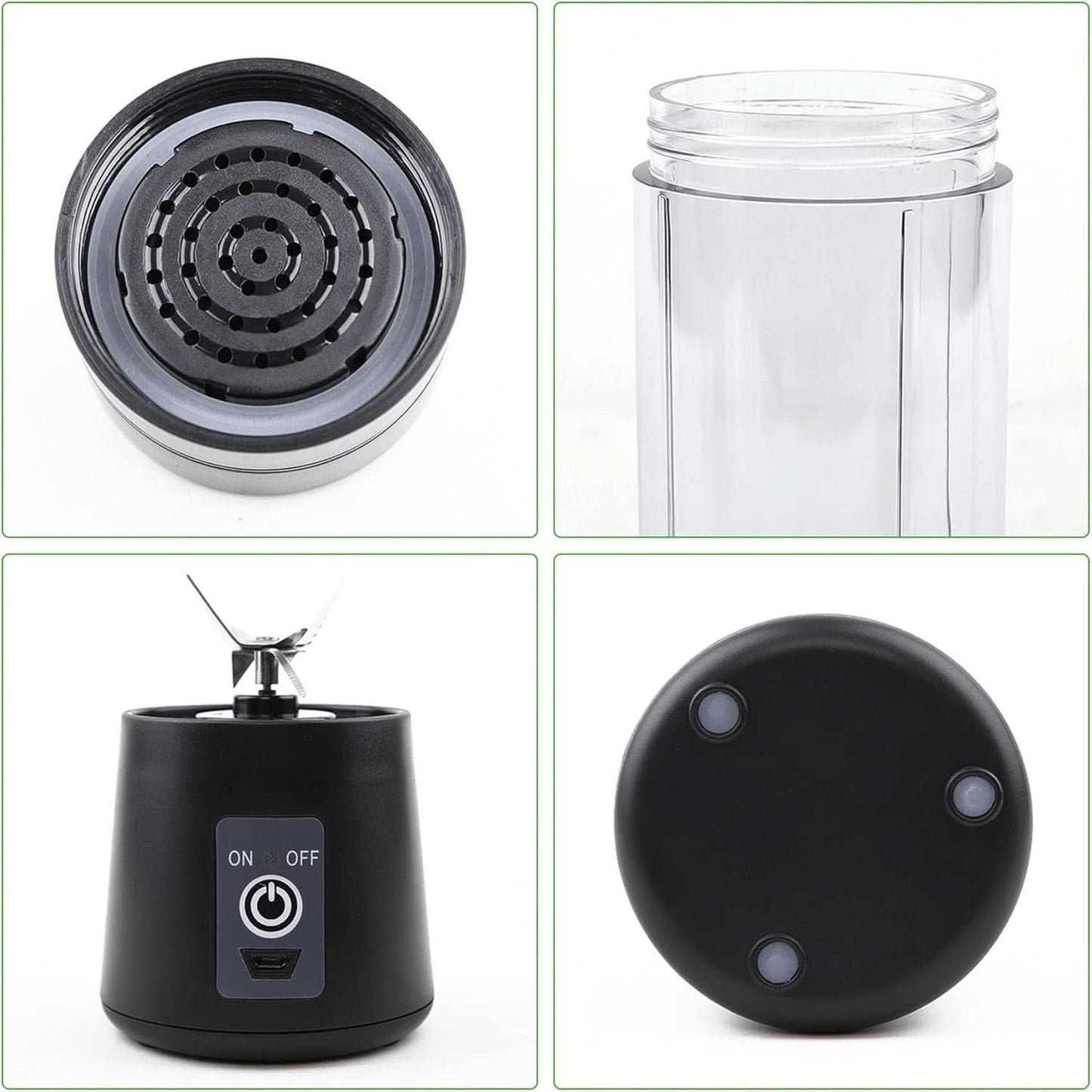 Mixer Smoothie Maker Tragbarer Entsafter: 380Ml Standmixer Persönlicher Shaker Proteinshake Mit 6 Edelstahlmesser Tragbar-Bpa-Freie Mit USB-Mixbecher Voor Shakes,Saftoutdoor,Schwarz Bucatarie Naty Shop