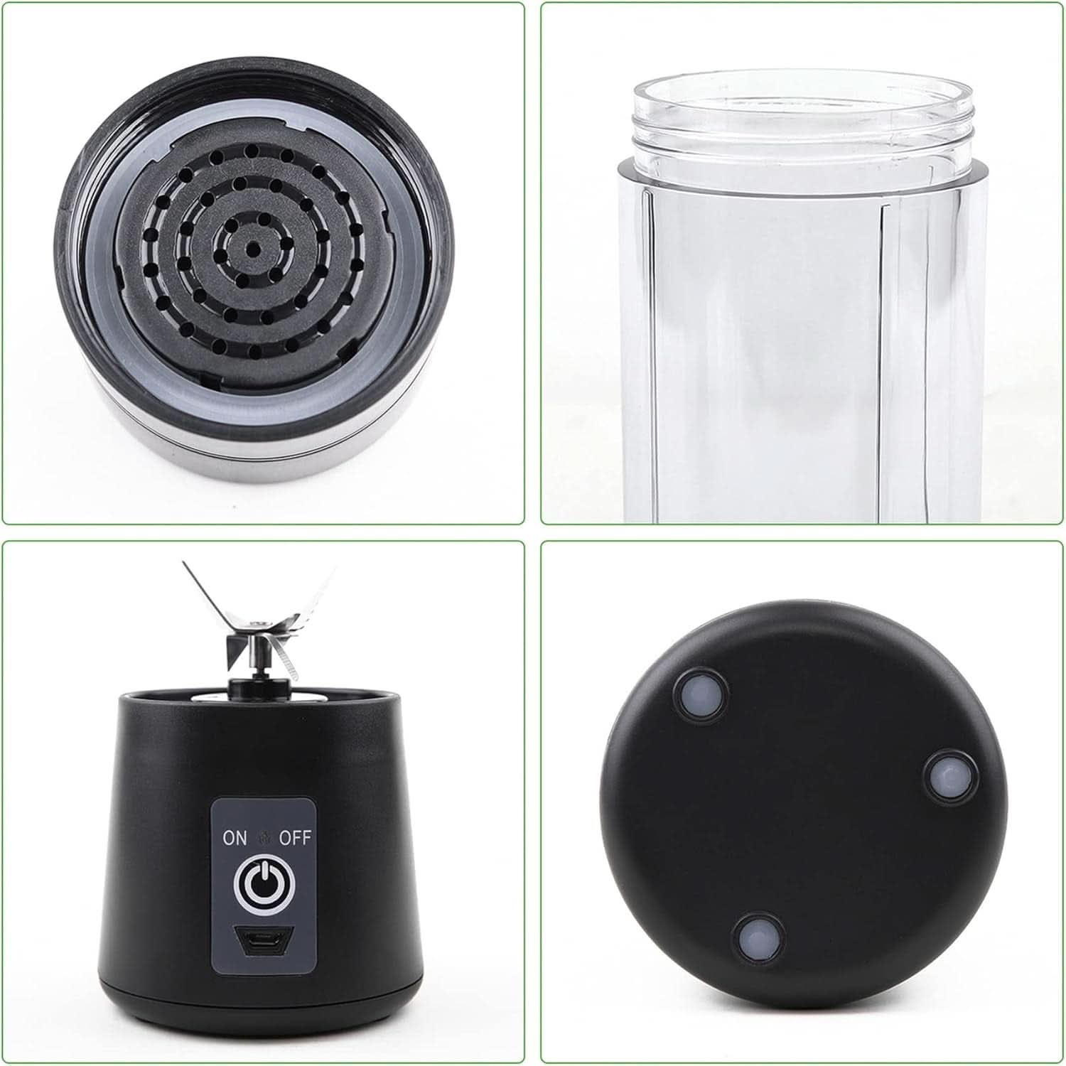 Mixer Smoothie Maker Tragbarer Entsafter: 380Ml Standmixer Persönlicher Shaker Proteinshake Mit 6 Edelstahlmesser Tragbar-Bpa-Freie Mit USB-Mixbecher Voor Shakes,Saftoutdoor,Schwarz Bucatarie Naty Shop