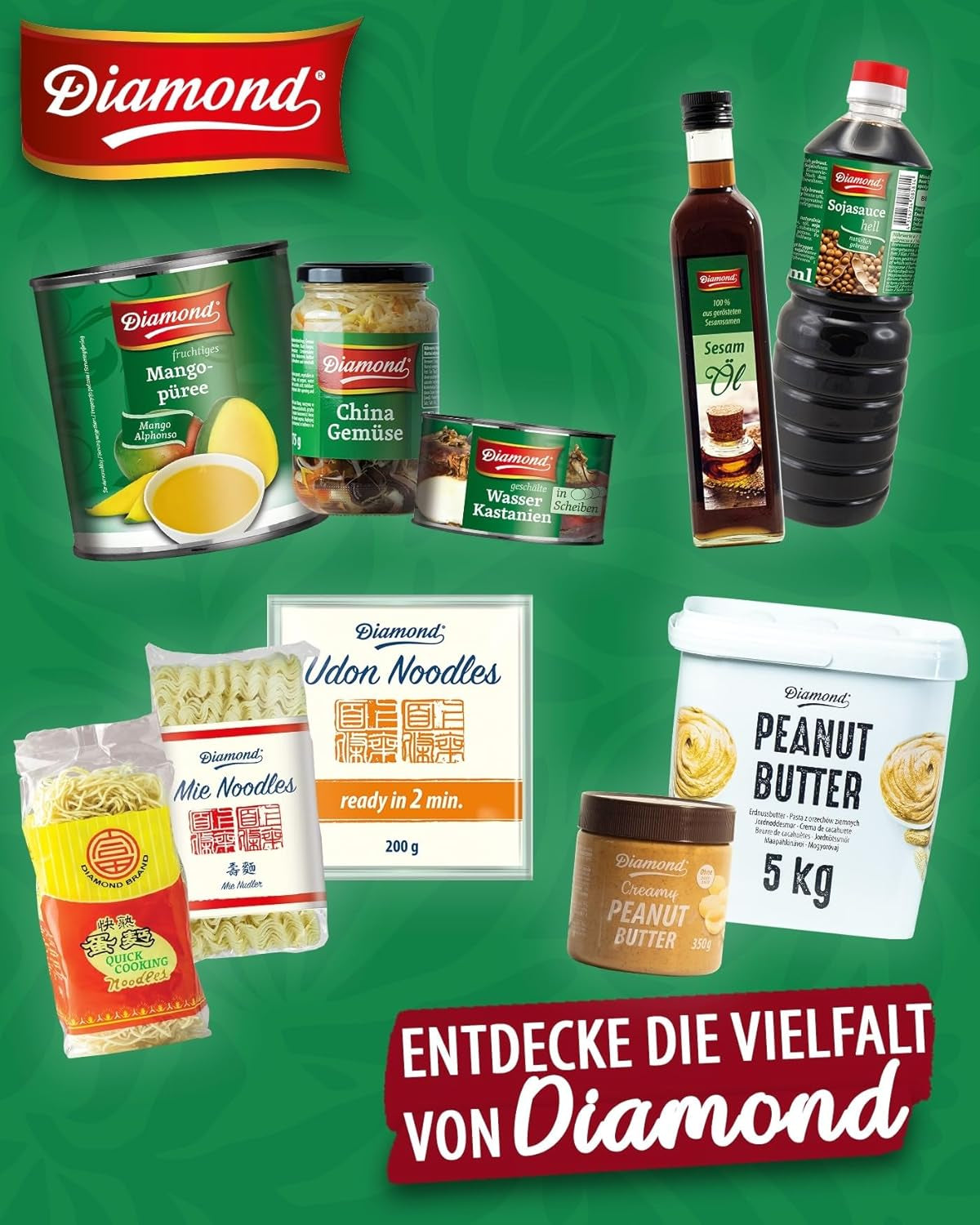DIAMOND Mie Noodles, tarwenoedels zonder ei, snel en gemakkelijk te bereiden, vegetarisch - 8 x 250 g
