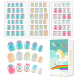 72pcs Voorgelijmde kindernagels Volledige dekking Glitter Kleurverloop Boog Korte kunstnagels Geweldig cadeau voor kinderen Meisjes Nail Art - Regenboogglitter