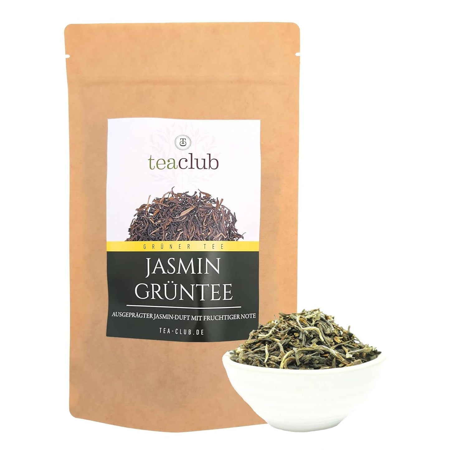 Losse jasmijnthee 100 g, natuurlijk gearomatiseerde jasmijnbloem groene thee, jasmijn groene thee met een uitgesproken jasmijnsmaak, Teaclub groene thee