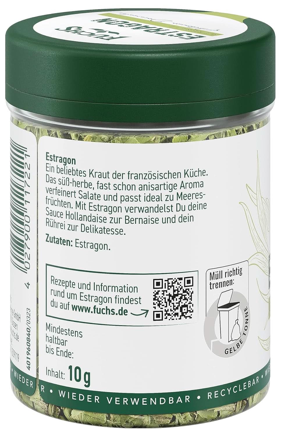Fuchs, dragon, Franse kruiden voor het verfijnen van salades of Hollandaisesaus, 10 gram Condimente Naty Shop