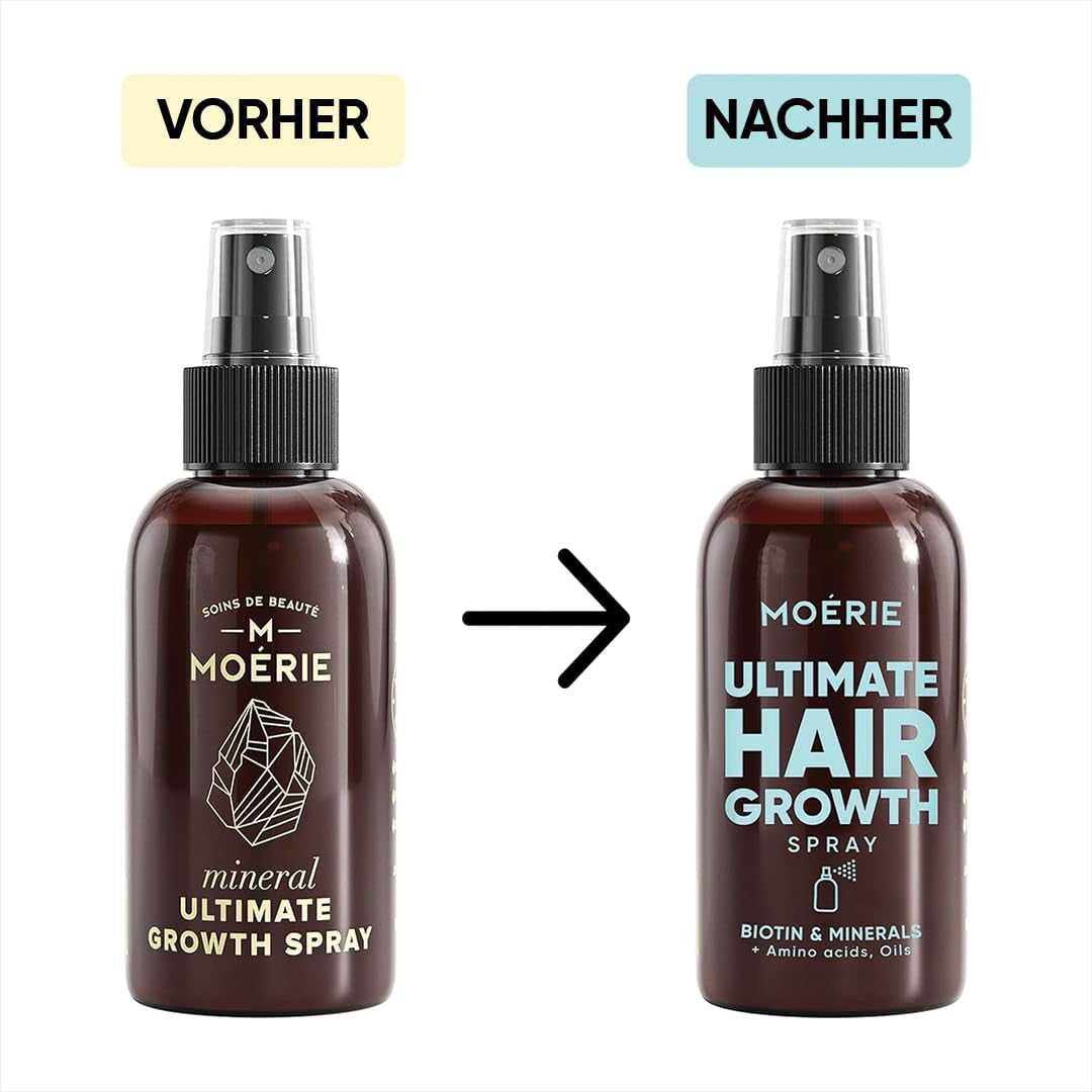 MOÉRIE Ultieme minerale haargroeispray voor langer, dikker en voller haar - met biotine en cafeïne - Veganistische haarproducten, vrij van parabenen, alle haartypes, keert haaruitval om - 2 maanden voorraad Haarverzorging Naty Shop