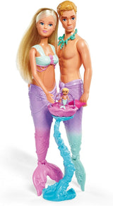 Simba 105733524 - Steffi Love Mermaid Family Zwangere zeemeermin Kevin pop met babybedje 29 cm Modepoppen Speelpoppen voor 3 jaar en ouder