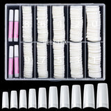 500 stuks Franse kunstnageltips Acryl valse nageltips Set Nagelverlengingen Nageltips Valse nagelaccessoires met 4 stuks nageldesignlijm Gelnagels Natuurlijk