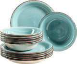 MÄSER Bel Tempo II Teller-Set voor 6 Personen im moderne Vintage Look, 12-teiliges Tafelservice, handbemalt, Türkis, Steingut, 27 centimeter