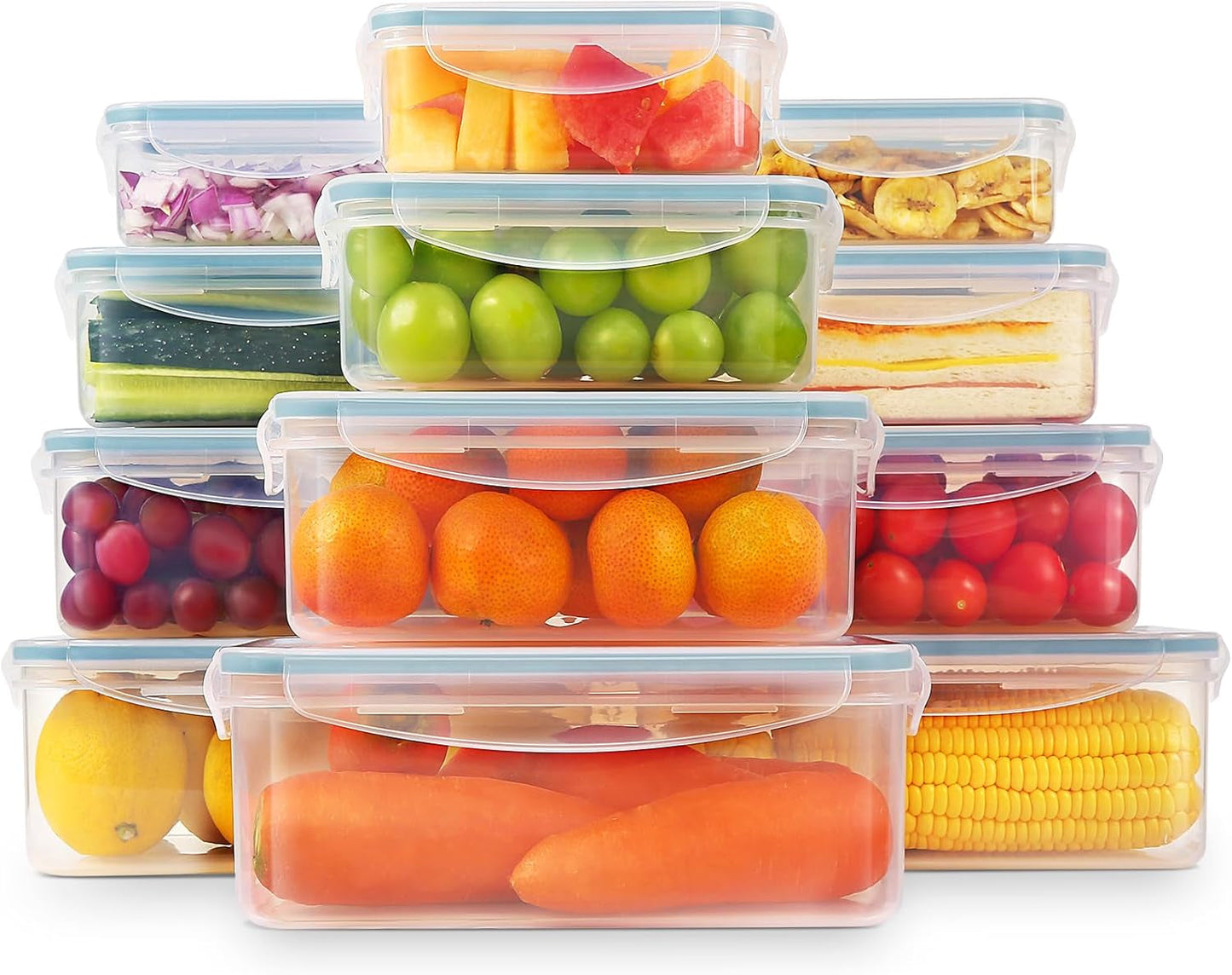YASHE Voedselopslagpot met deksel 12-delige plastic voorraadpotset BPA-vrij 100% lekvrij Stapelbare doorzichtige voedselopslagdozen Naty Shop Mb-04-12Stuks