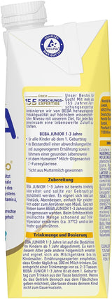 BEBA Junior kant-en-klare melkdrank 1-3 jaar, met HMO, bij de leeftijd passend eiwitgehalte, palmolievrij, visolievrij, peutervoeding, 12 stuks (12 x 500 ml)